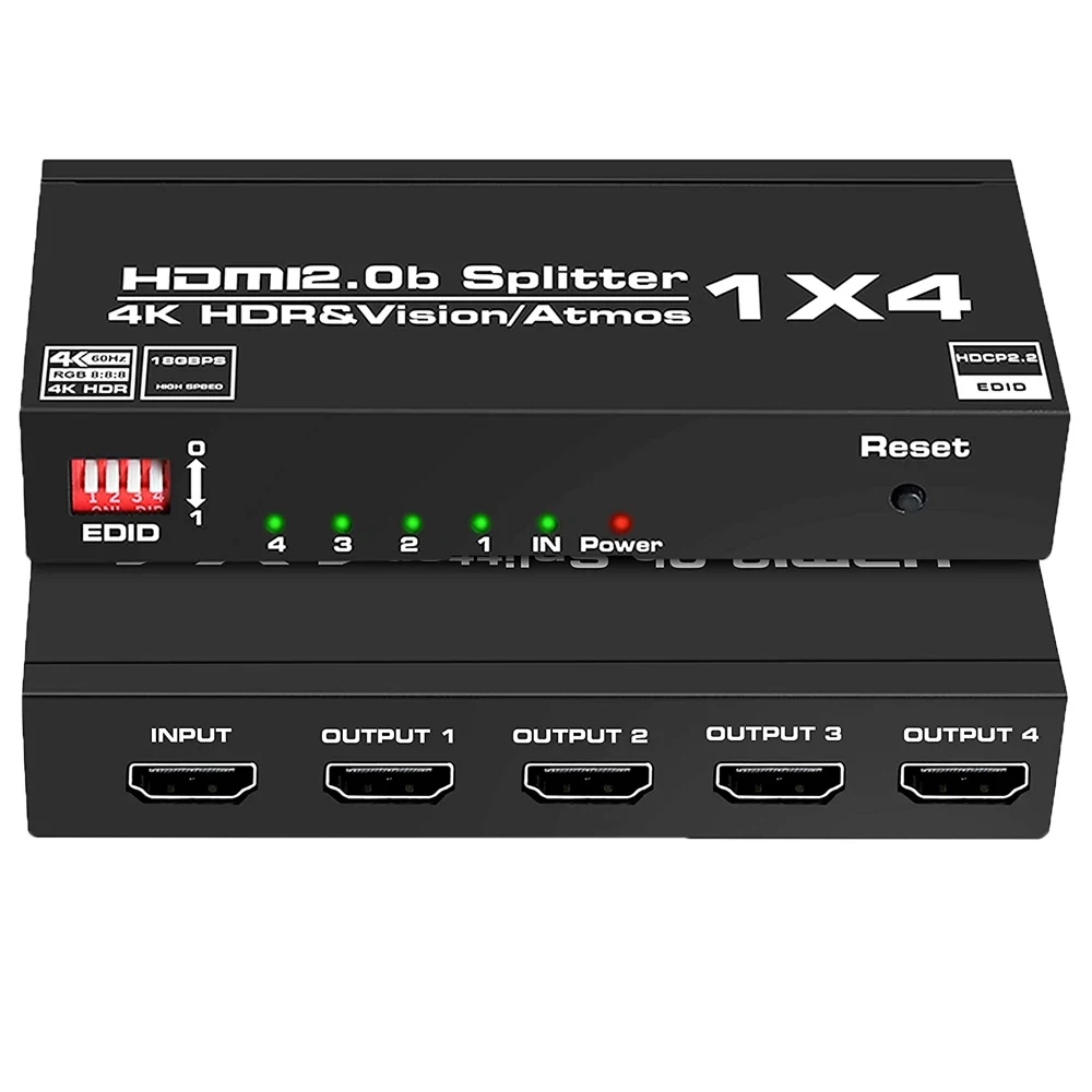 

New 4K HDMI splitter 1x4 HDMI2.0 4K@60HZ 1080P splitter 1 in 4 out Support HDCP2.2 RGB 8:8:8 3D for HDTV ProjectorSplitter HDMI
