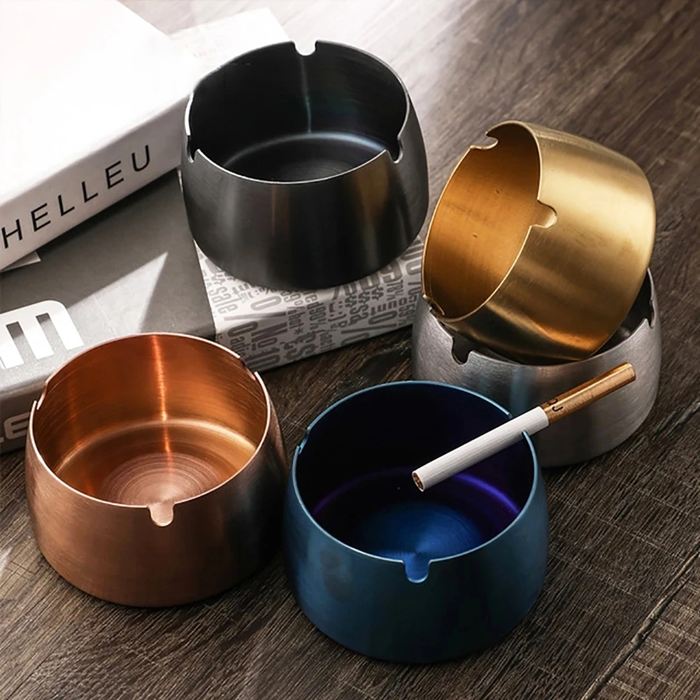 

Home Round Portable Metal Luxury Cigar Smoking Accessories Stainless Steel Ashtray, Gold/stainless steel/rose gold/black/blue