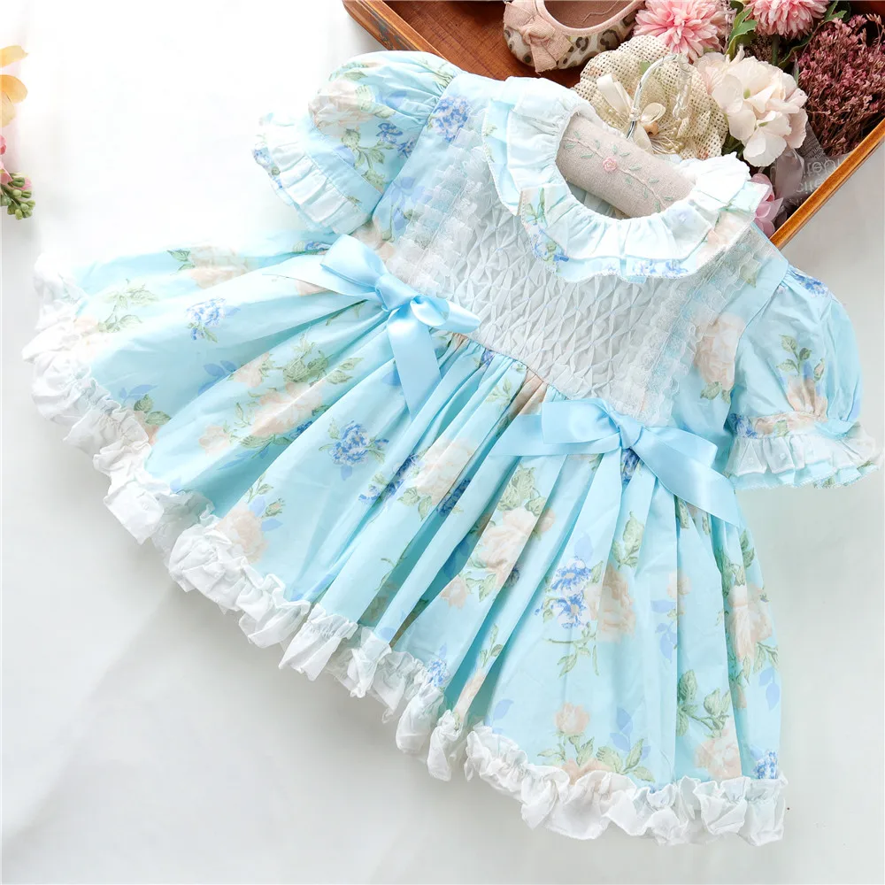 

girls dresses handmade kids clothing summer smocked navy flower princess baby clothes wholesale beautiful boutiques c91021544