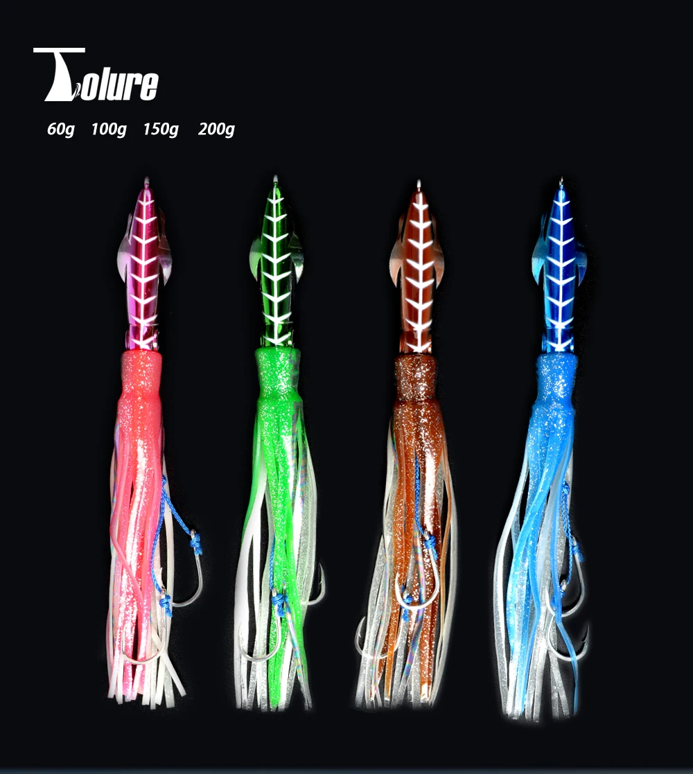 

Toplure 60g 100g 150g 200g Metal Octopus Head Squid Skirt Lure fishing jigs metal lure with high carbon steel hook