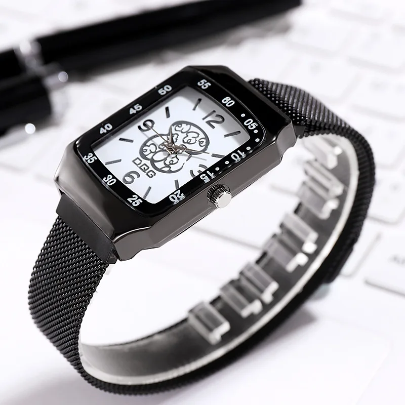 

DQG new classic black stainless steel magnet watch rectangular fashion barrel simple quartz kids watch