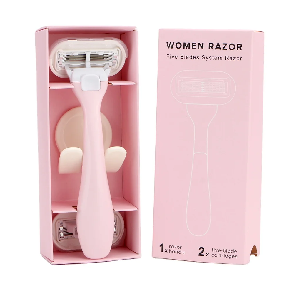 

Pink Color Womens Razor Five Blades Body Shave Bikini Trimmer Reusable Razor with Replaceable Cartridge