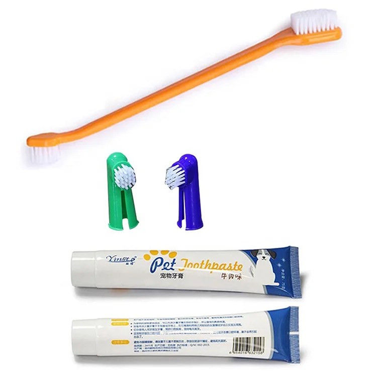 

Sohpety Factory Hotsale 2in1 Pet Cleaning Tool Toothbrush With Toothpaste Set Dental Kit Finger Pet Dog Toothbrush