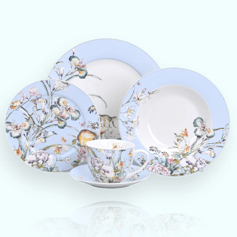 

30pcs meal service dishes tableware dining set with color box ceramic plates set bone china crockery porcelain dinner set for 6, Blue and white