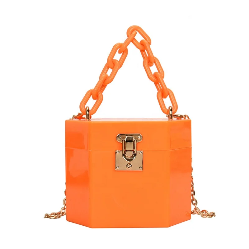 

Trendy Summer Luxury Jelly PVC Ladies Bag Cross Chain Shoulder Acrylic Chain Purse Womens Handbags and Purses 2021