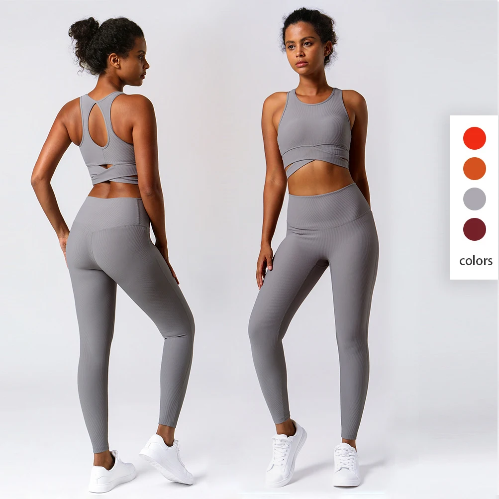 

Tiktok Ribbed Seamless High Waist Leggings And Sports Bra Open Back Yoga Sets Compression Gym Fitness Workout Sportswear, 5 colors