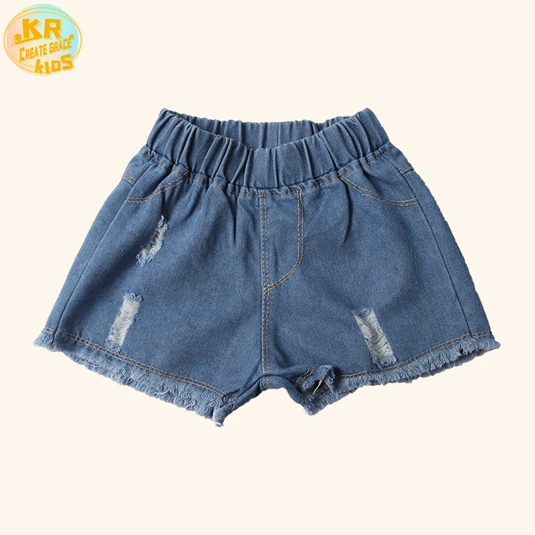 

Girl Jeans Shorts Fashion New Baby Girl Button Design Denim Shorts Kids Casual Broken Hole Pants Girls Stretch Ripped Jeans