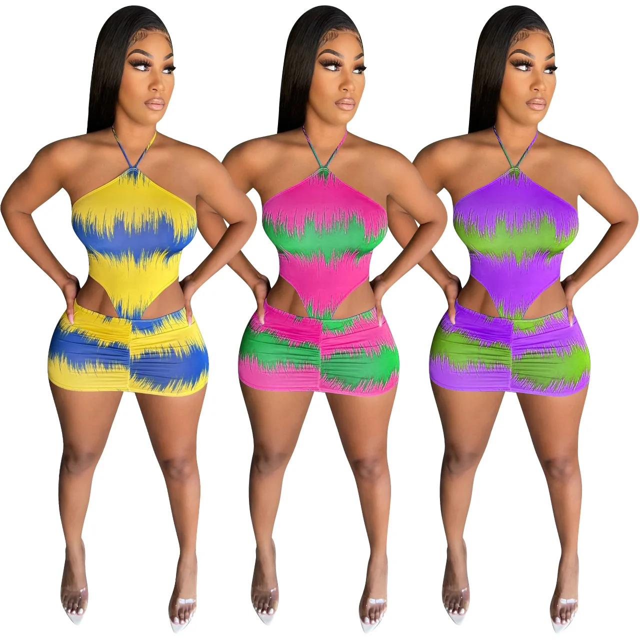 

DUODUOCOLOR New style fashion sleeveless bandage skirt hollow out prints sexy dress women summer D10642