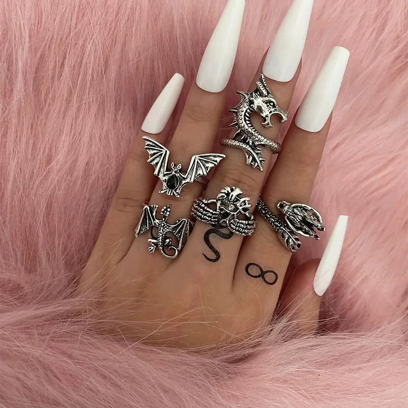 

Ring set wholesale hot sale fashion jewelry geometric dragon heart punk rings jewelry women, 3 colors