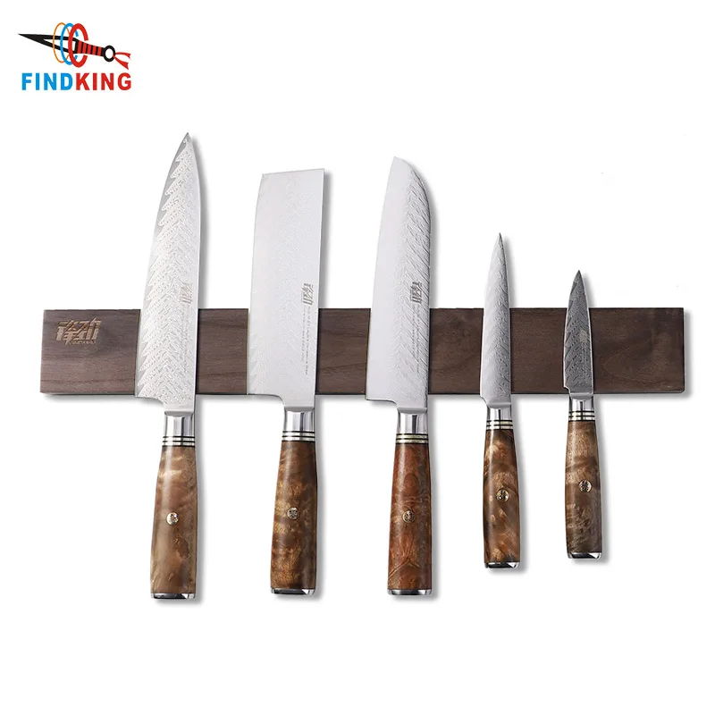 

FINDKING Powerful Magnetic Knife Strip Handmade Acacia wood knives Holder Wall Mount Block 12 inch Magnetic Knife Strip