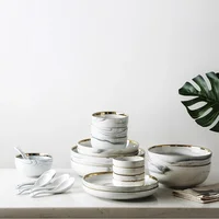 

2020 New Arrivals Ceramic Marble Gold Dinner Set Porcelain Dinner Plates Bowls Sets for Restaurant