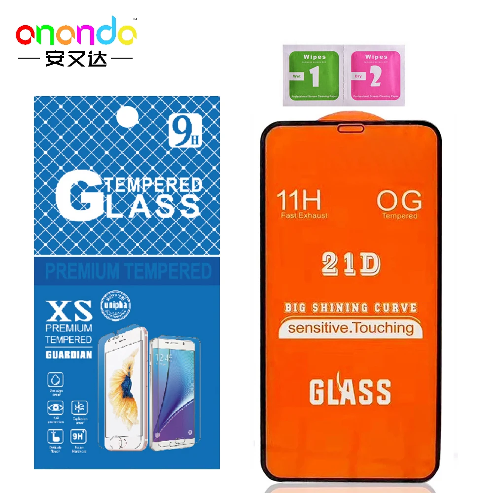 

21D 9H Good Glue Cell Phone Front Tempered Glass Film Full Curved Screen Protector for Iphone Anti Shock Mobile Phone HD Clear