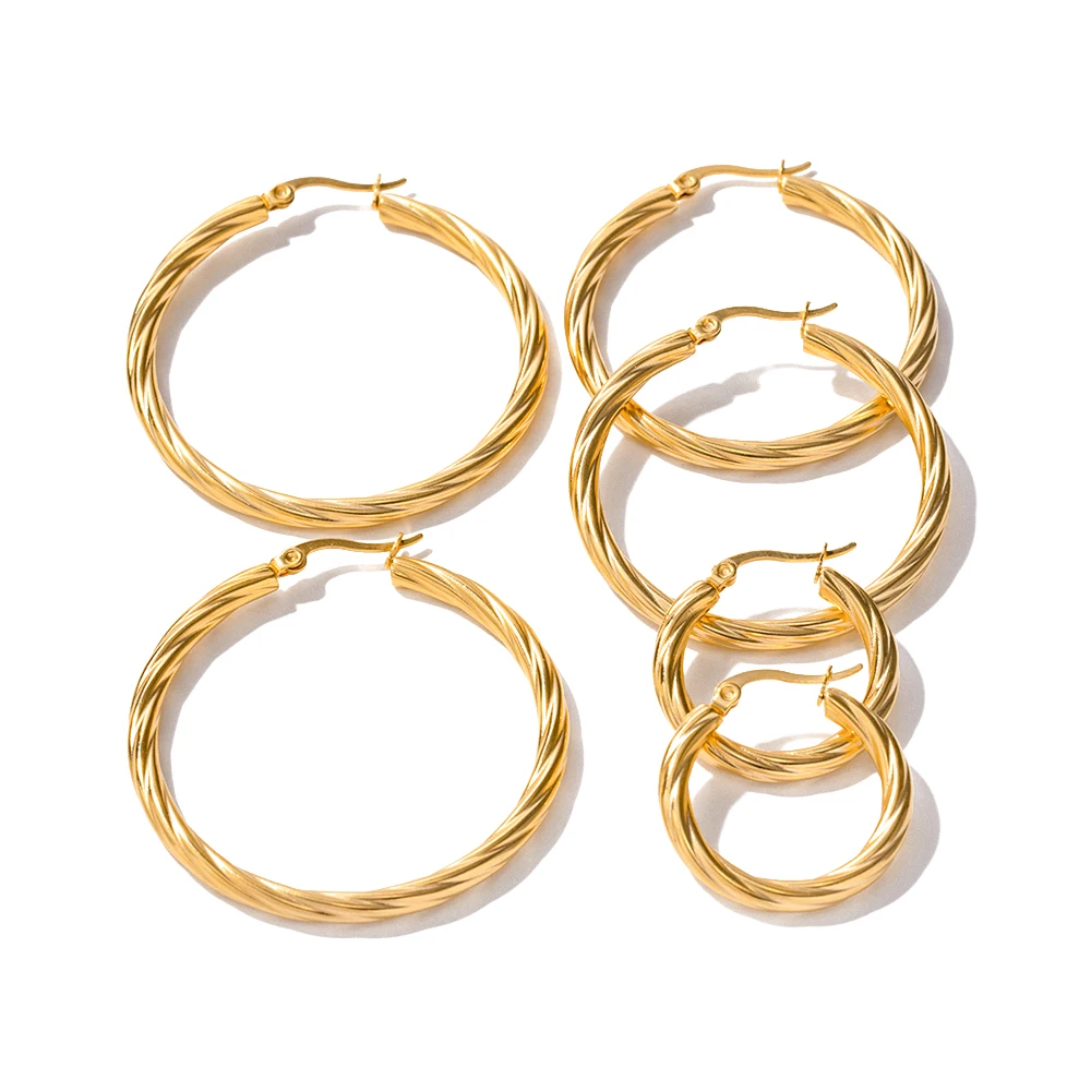 

Waterproof 18K Gold Plated Stainless Steel Jewelry Big Twist Circle Geometric Hoop Earrings for Women