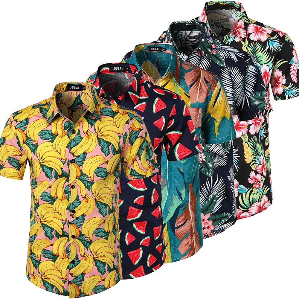 In Stock African Design Men Floral Printed Short Sleeve Fashion Slimmed Hawaiian Beach Shirts