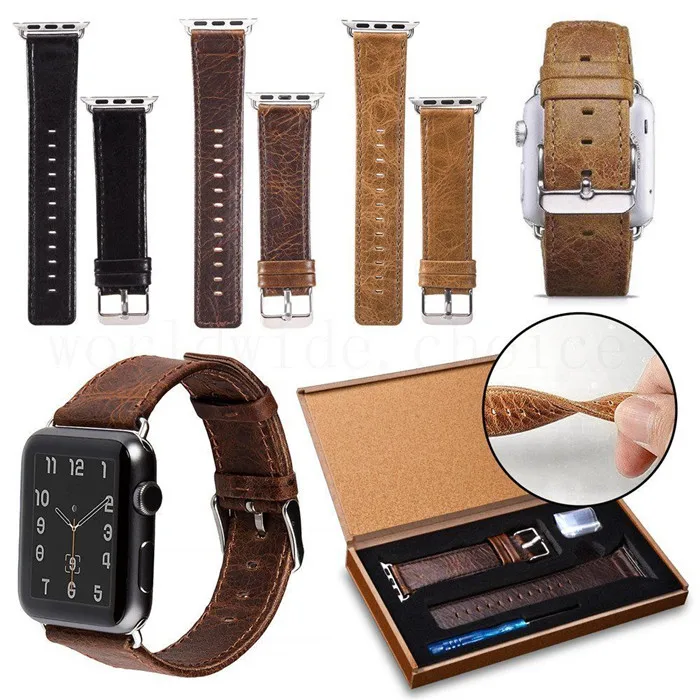 

New arrival luxury Crazy horse leather watch strap for apple watch OEM/ODM