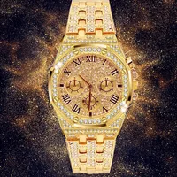 

Men Watches Top Luxury Stainless Steel Iced Out Watch Full Rhinestone Fashion Men Quartz Waterproof Wristwatch Relogio Masculino