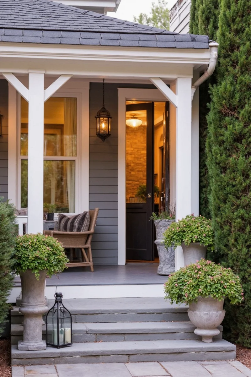 Cozy winter lantern porch