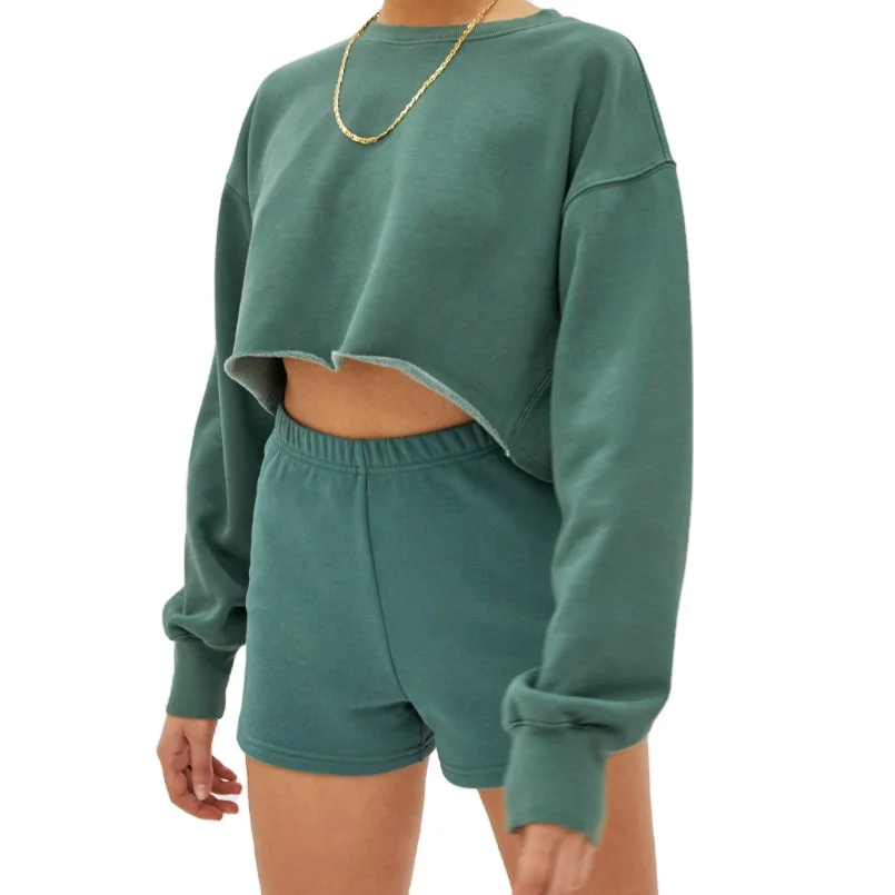 

Women Ctive Wear Oversized Khaki Girls Cropped Jumper Cropped Sweatshirt