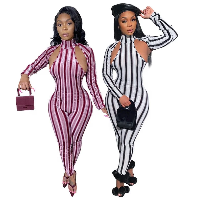 

B34612A 2019 lady clubwear rompers sexy women high neck cut out jumpsuit