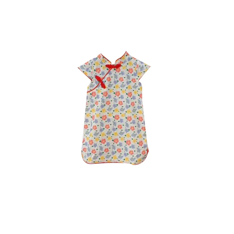 

Summer Children Girl Dress Short Sleeve Print Floral Cute Chinese Cheongsam kids clothes dresses, Picture shows