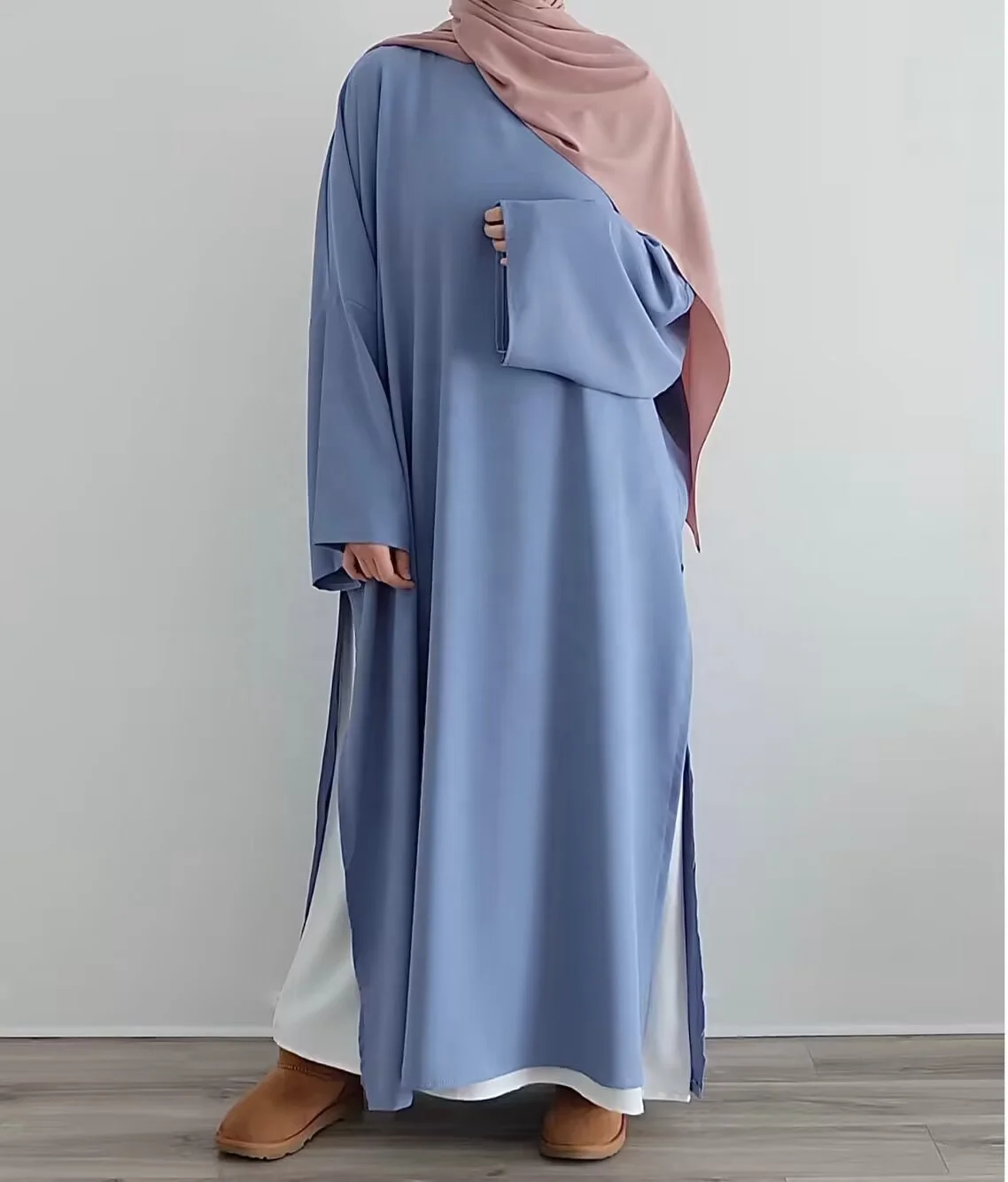 

2023 Latest Designs Eid Dubai Turkish Islamic Modest Abaya Nida Abaya Set with Inner Slip Dress Abaya Women Muslim Dress Set