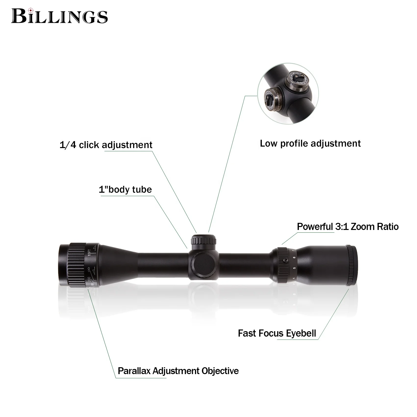 

Billings CII 3-9X40 IR Optional Reticle Turret Hunting Rifle Scope