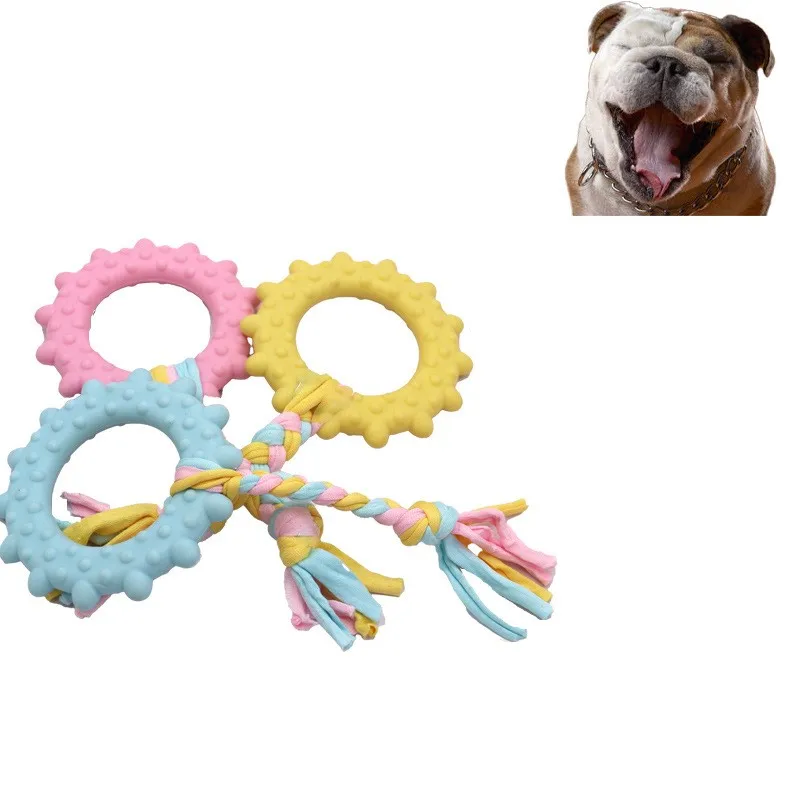 

Toothbrush Chew Toy 2 in 1 Cotton Rope Dog Chew Rope Toy Set Solid Color Rubber Dog Chew Toys, 3 colors