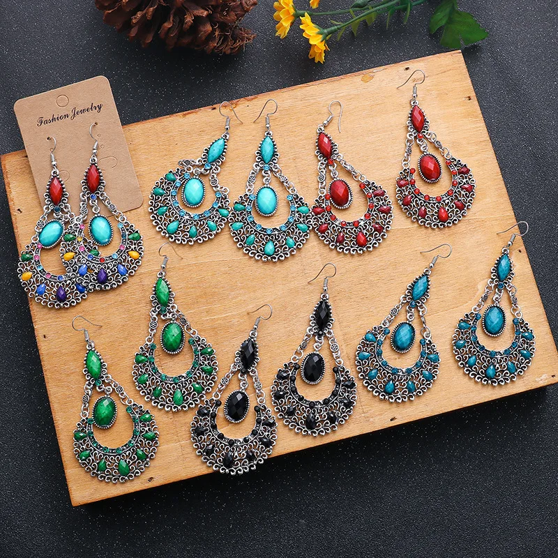 

2021 Latest Bohemian Style Water Shape Hook Drop Earring Jewelry for Women, As pictures show