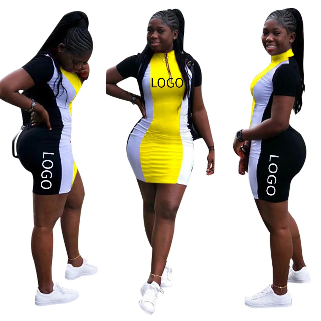 

Customized logo MOQ 1PCS womens summer fashion 2021 Popular women's casual patchwork dress
