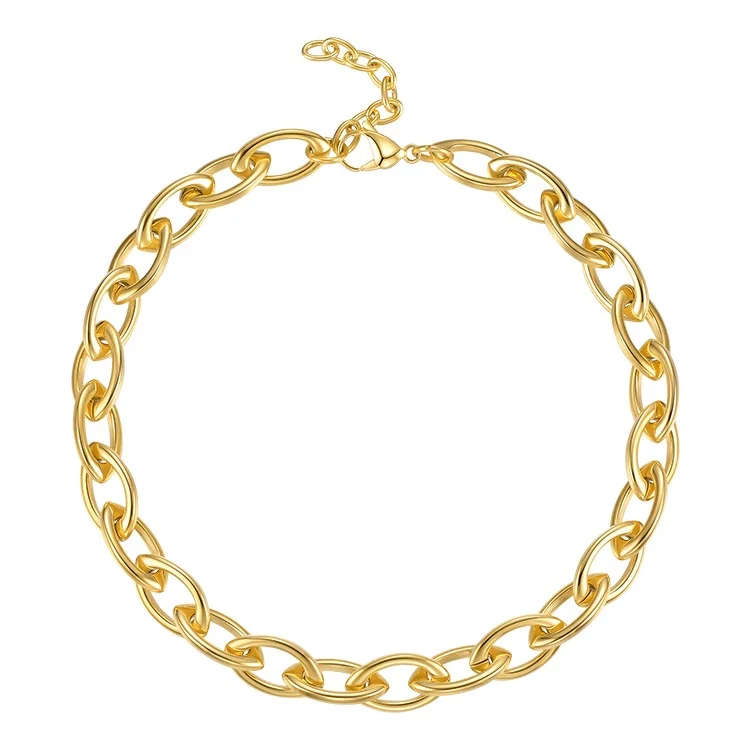 Latest High Quality 18K Gold Plated Stainless Steel Jewelry Oval Thick Chain  Hip Hop Necklace P203185