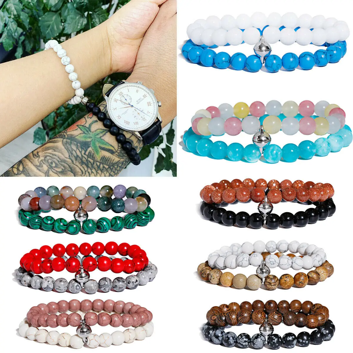 

2Pcs Magnetic Couples Bracelets for Women Men Charm Beads Matching Bracelets for Couples Connect Bracelets