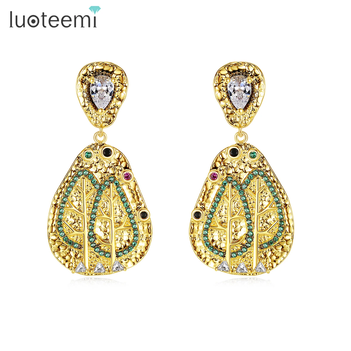 

LUOTEEMI Trendy Women Zirconia Jewelry Fashion Tree Colorful Metal Style Stud Earrings Jewelry 2023