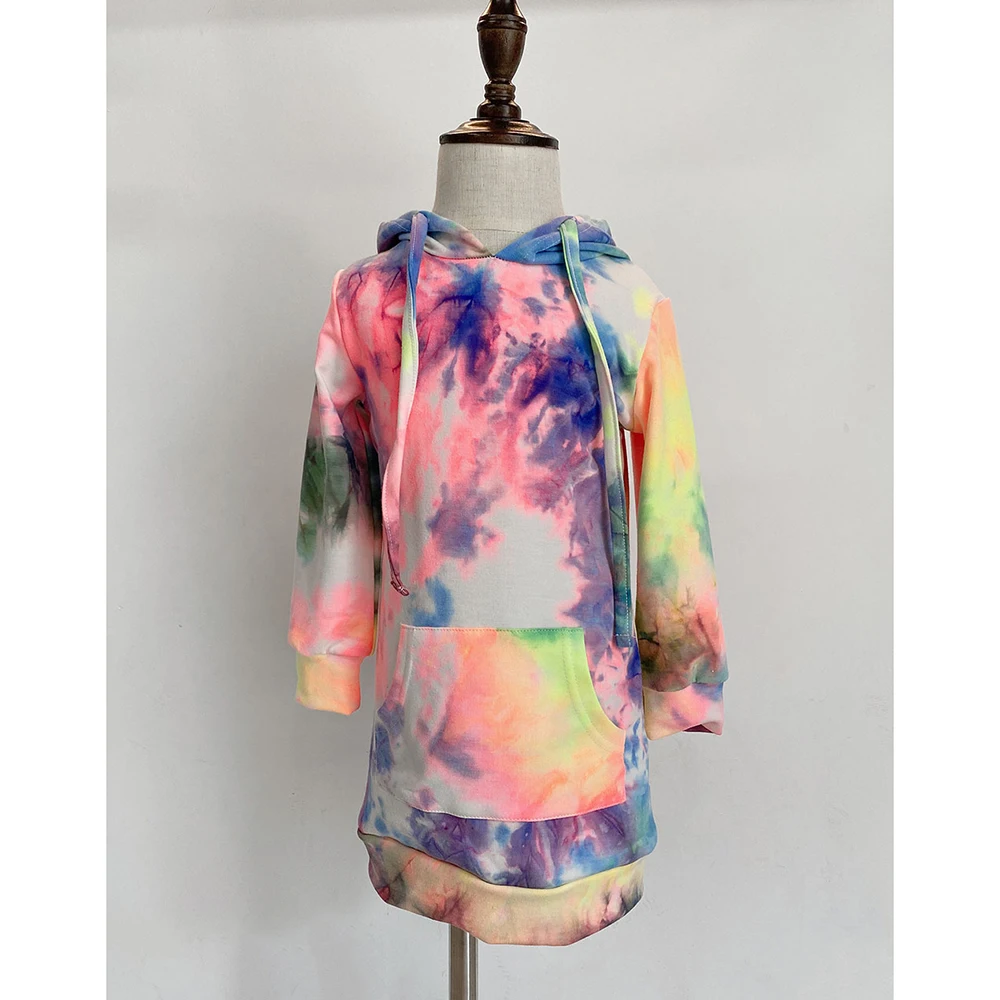 

Tie dyed candy color long sweater parent-child pocket hooded skirt, Colorful