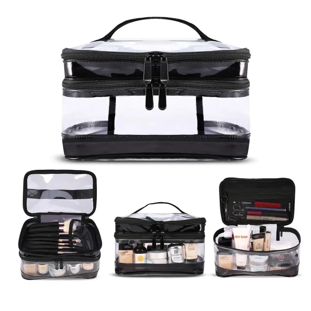 

Travel Makeup Bag Cosmetic Bags Double Layer with Adjustable Dividers, Customized