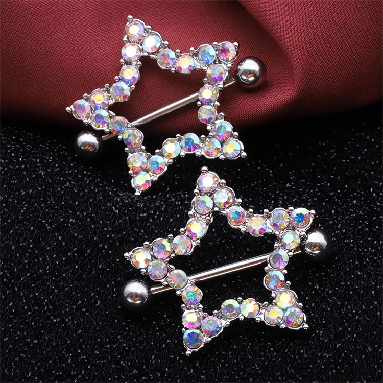 

hot selling 7 colors new star design cute surgical stainless steel nipple piercing rings sexy nipple rings