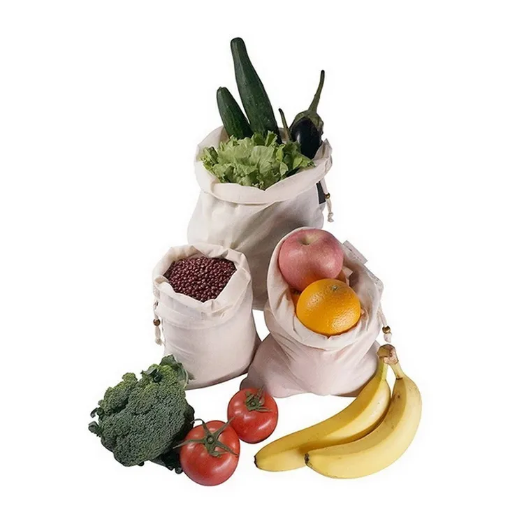 
Shopping fruits and vegetables organic cotton net mesh produce bags set 