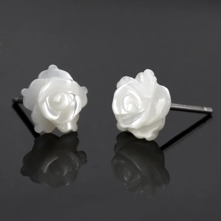 

925 Sterling Silver Rose Flower Stud Earrings For Women Luxury Bride Lady Fashion Jewelry Anti Allergy