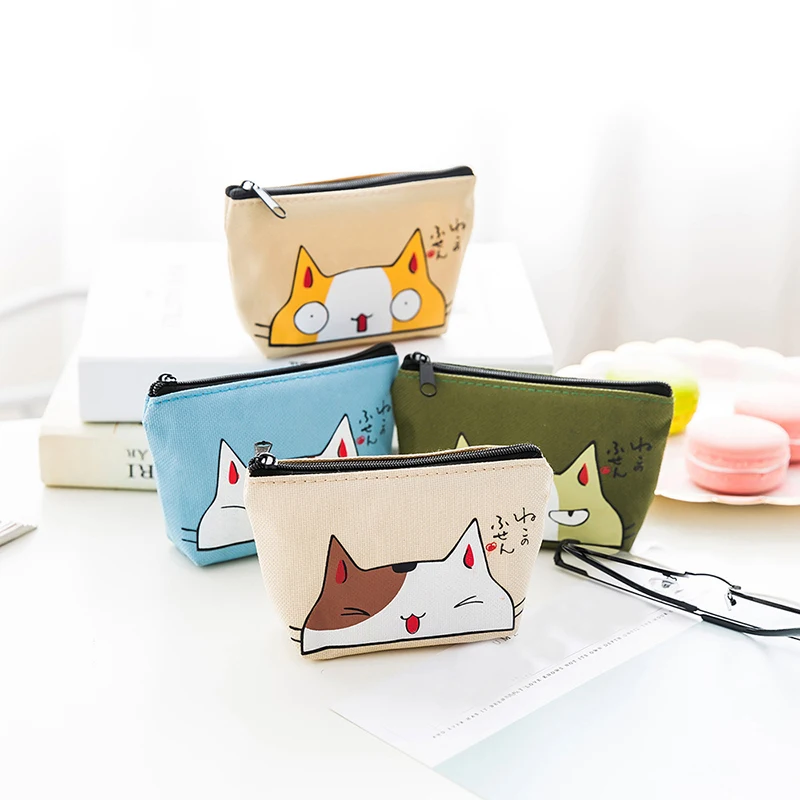 

Womens Girls Cartoon Cat Zipper Wallets Canvas Cute Animal Coin Purses