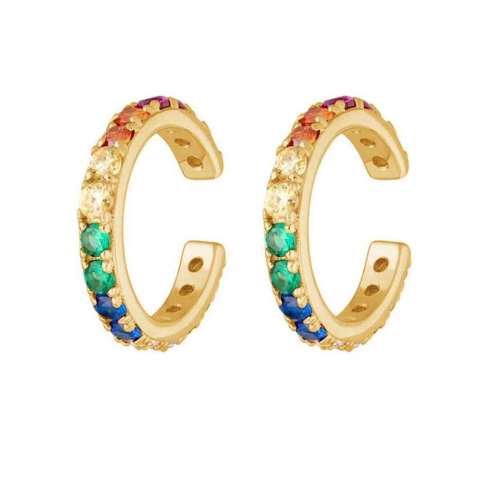 

wholesale minimalist jewellery 925 sterling silver 18k gold plated Rainbow Pave Ear Cuff for women