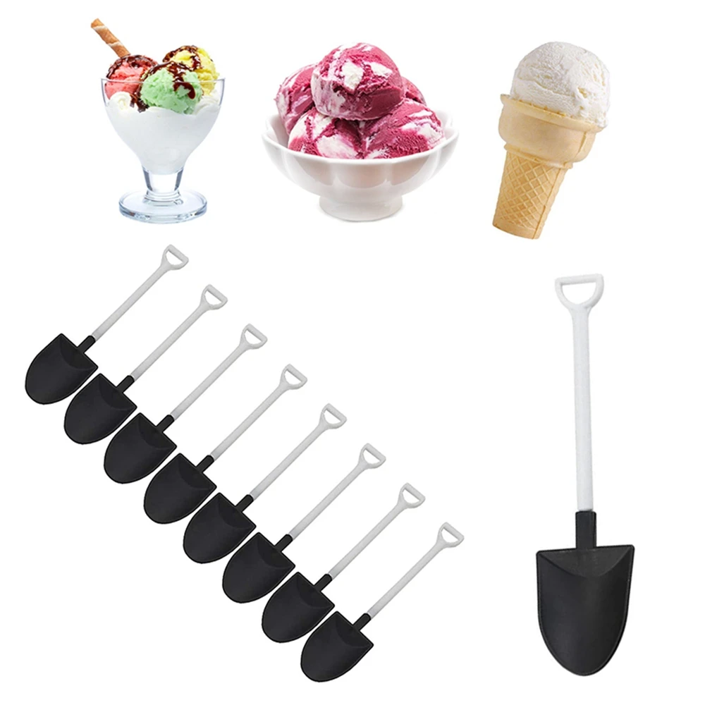 

50pcs/pack Plastic Disposable Shovel Spoon Ice Cream Cake Spoon Dessert Tea Coffee Spoons Party Supplies, Black
