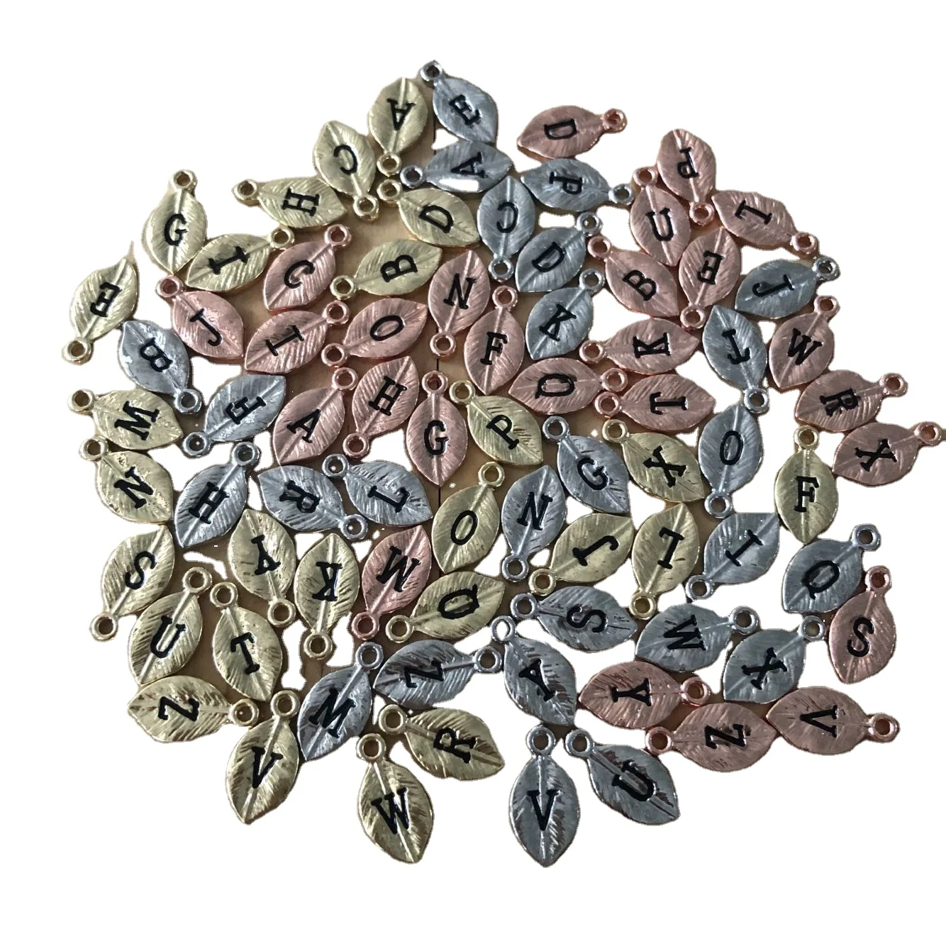 

metal leaf initial letter charms a-z gold silver rose gold leaf letter charms alphabet letter leaf charms in stocks, As picture
