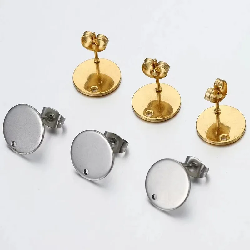 10mm 12mm Diy Jewelry Gold Hanging Charms New Top Made Stainless Steel Round Stud Stick Earring with holes