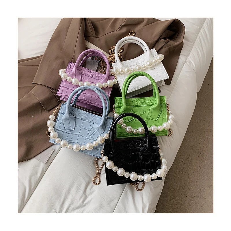 

2021 new style mini handbag ladies fashion small bag Crocodile Print shoulder bag Fashion Pearls strap messenger bag wallet