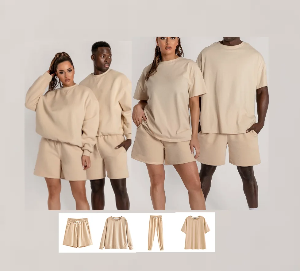 

US size Custom Logo cotton baby terry fabric 240gsm sweatshirt jogger short sleeve t shirt and shorts two piece sets for UNISEX
