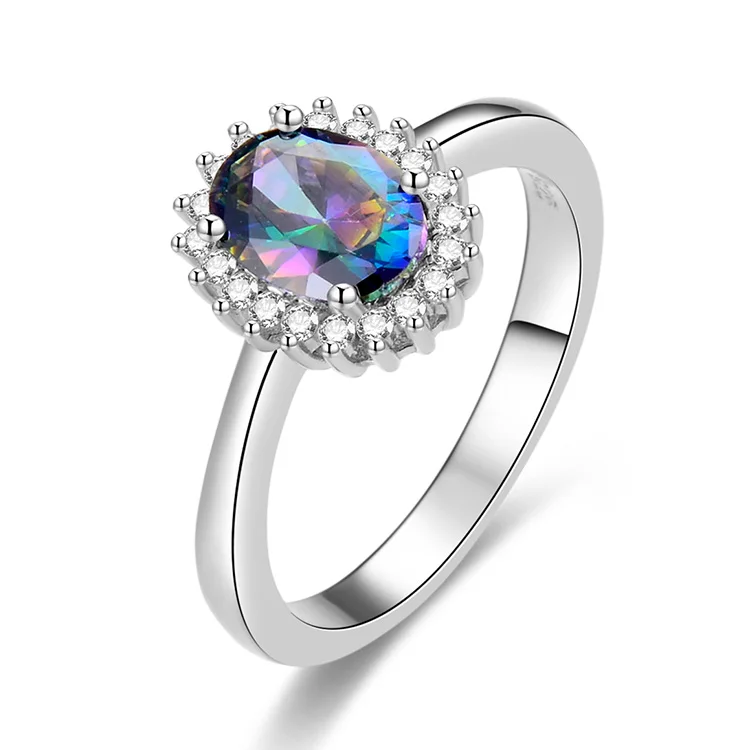 

Fashion Women 925 Silver Oval Cut Crystal Gemstone Ring Engagement Wedding Jewelry