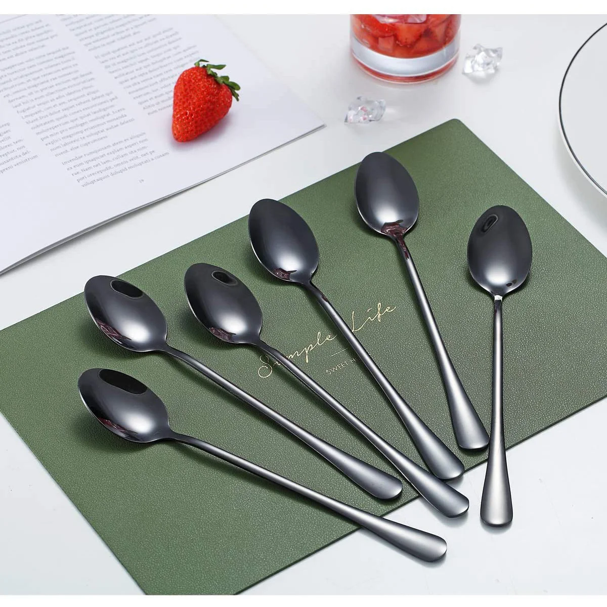 

Kitchen Dessert Salad Spoons Korean Stainless Steel Black Luxury Wedding Coffee Ice Spoon Set