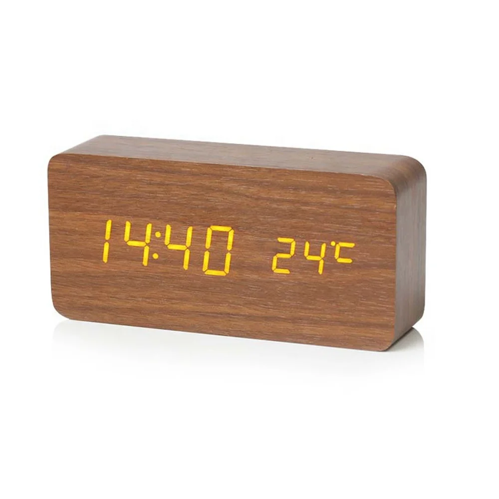 

Digital Alarm Clock Creative Fashion with Indoor Temperature Digital Wood Table Clock Wooden Desktop Clocks, Customized color