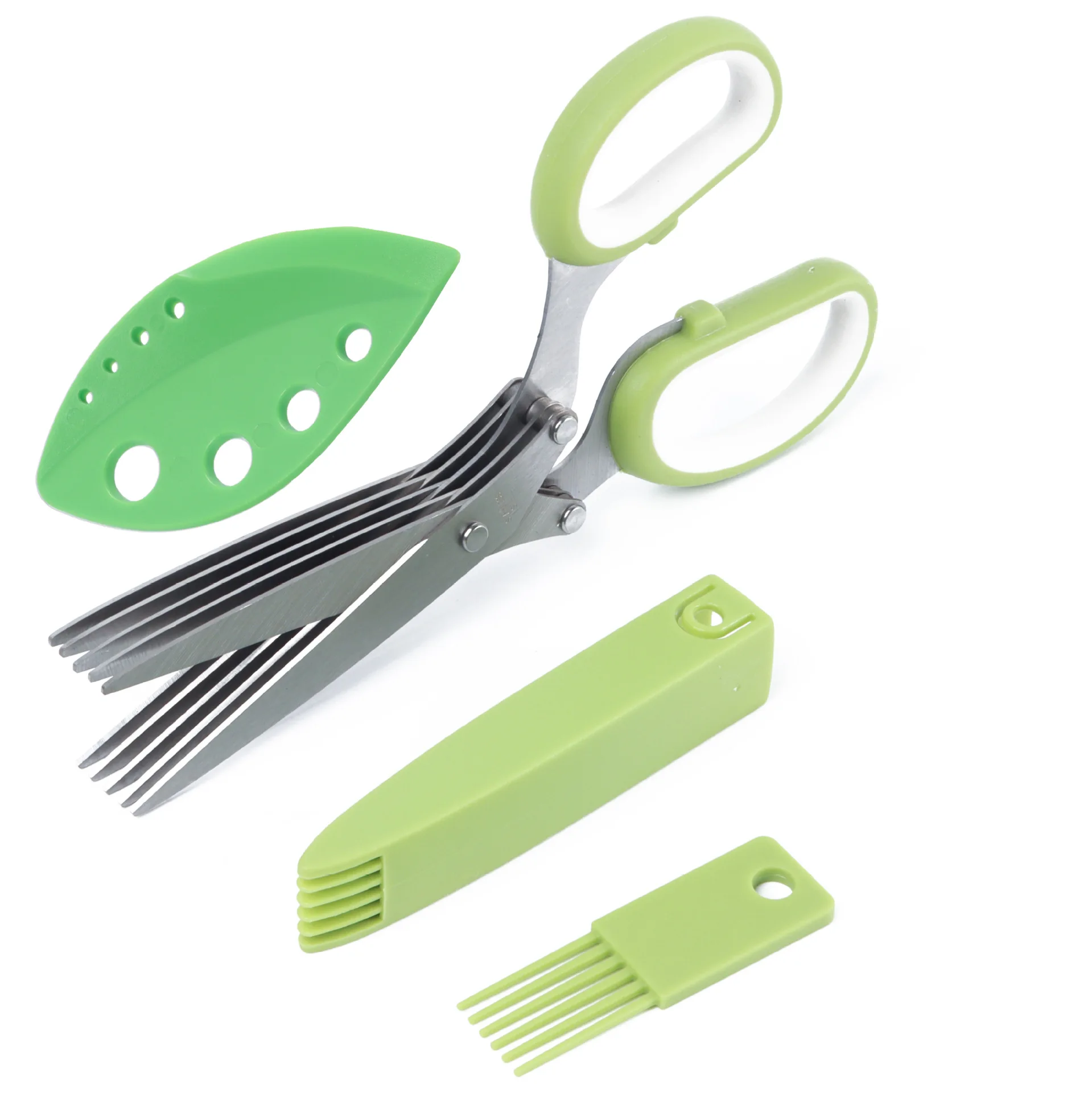 

7.5"Professional Stainless Steel Multi Function 5 Blades Kitchen Tailor Paper Scissors Herb Scissors With Comb