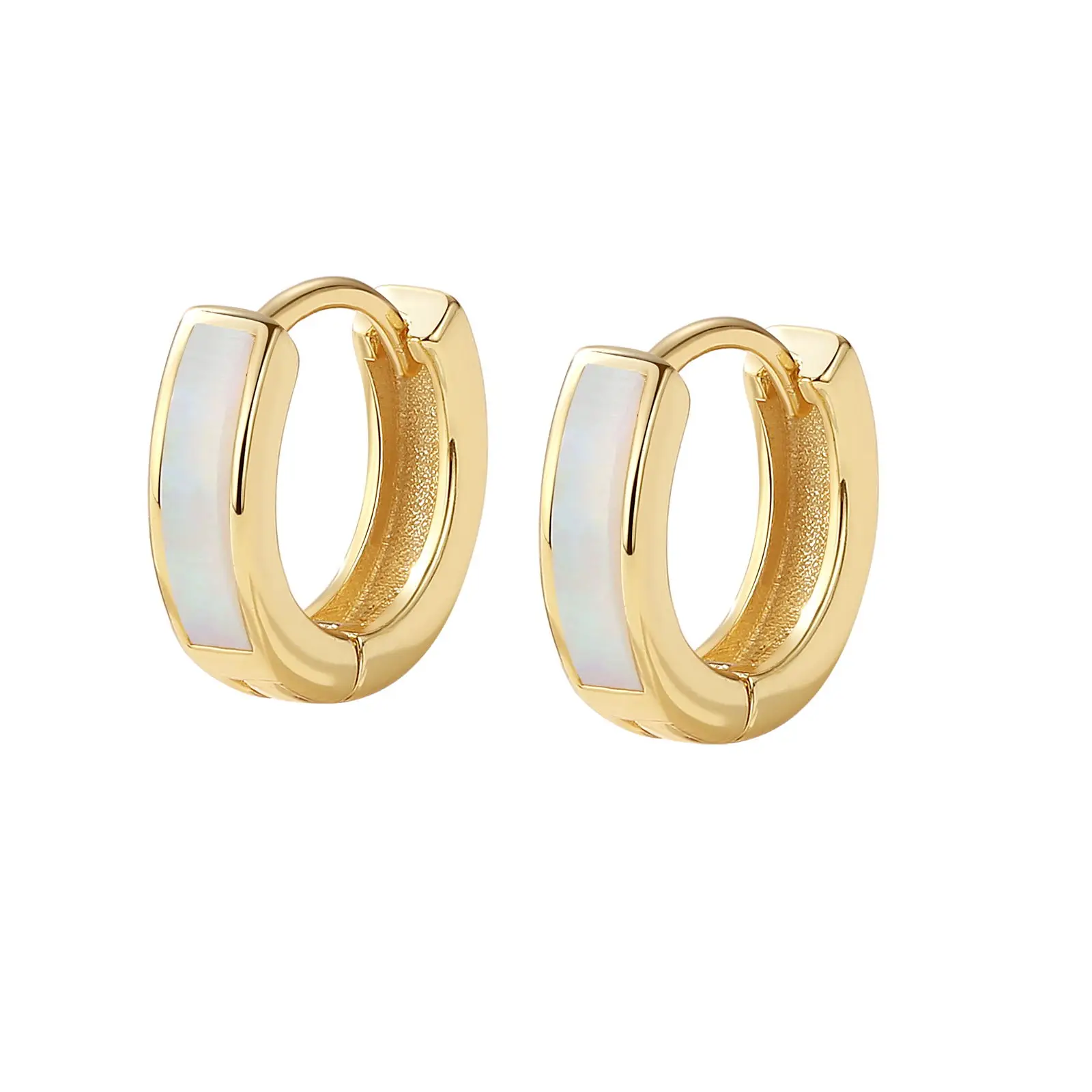 

nagosa luxury jewelry 18k gold vermeil 925 sterling silver rectangle opal inlay huggie hoop earrings