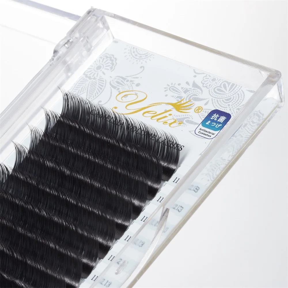 

Yelix Wholsale 20 25mm Cc Curl Cashmere Silk Lash Extensions Mix Tray 0.07mm Camellia Eyelash Extension, Black